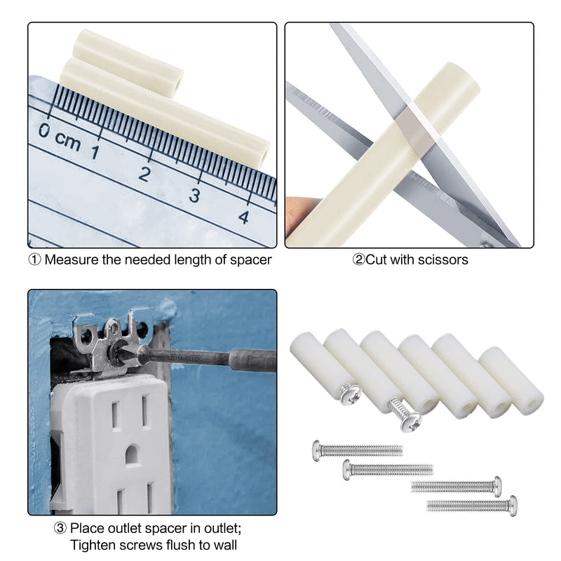  [AUSTRALIA] - 48 PCS Electrical Outlet Box Extender Kit 24PCS Outlet Spacers 24P 1-1/2 Inch 6-32 Thread Flat Head Outlet Screws for Fixing Wonky And Sunken Outlets 48 Pack (2cm+4cm) White