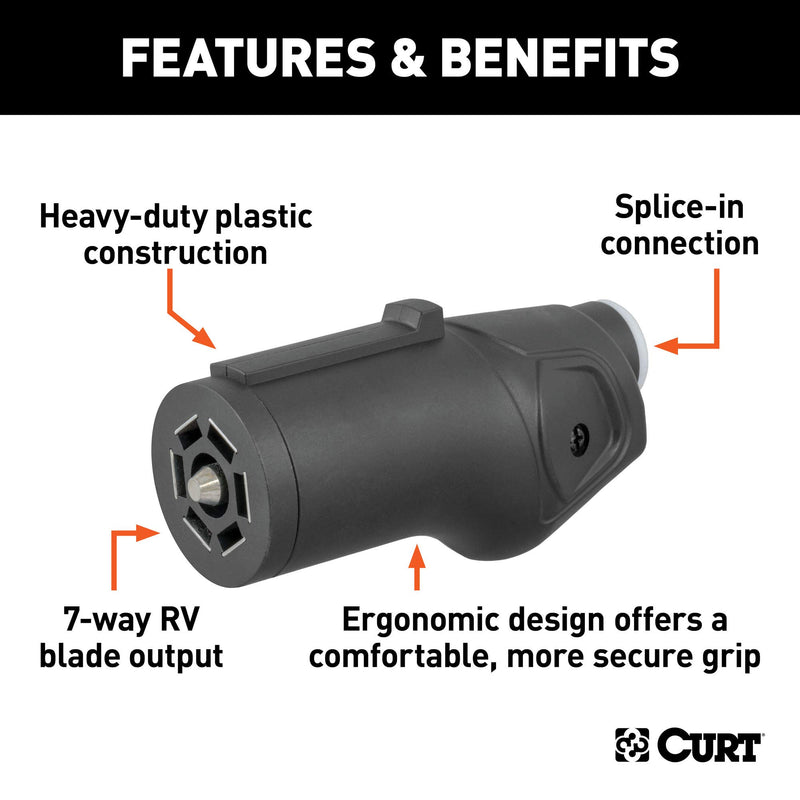  [AUSTRALIA] - CURT 58145 Heavy-Duty Trailer-Side 7-Pin RV Blade Wiring Harness Connector, Black