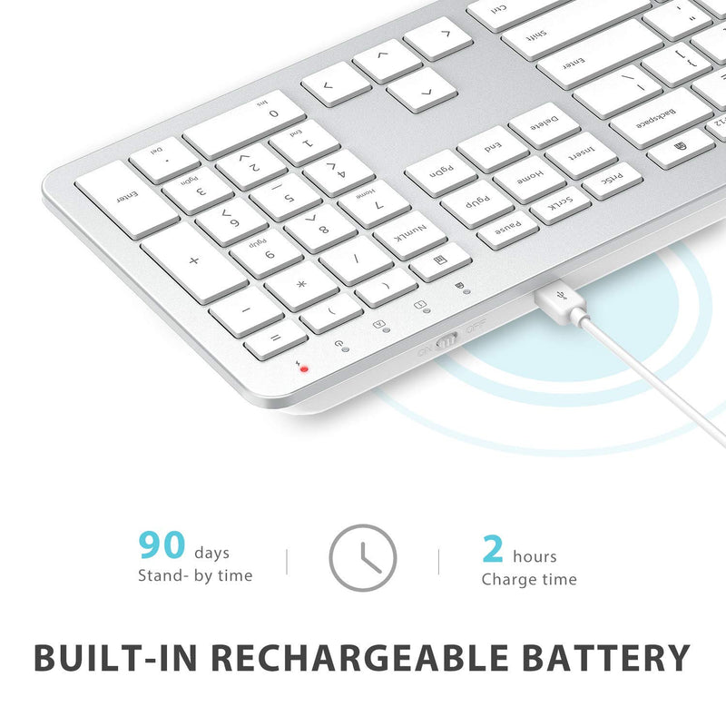  [AUSTRALIA] - iClever GK08 Wireless Keyboard and Mouse - Rechargeable Wireless Keyboard Ergonomic Full Size Design with Number Pad, 2.4G Stable Connection Slim White Keyboard and Mouse for Windows, Mac OS Computer silver