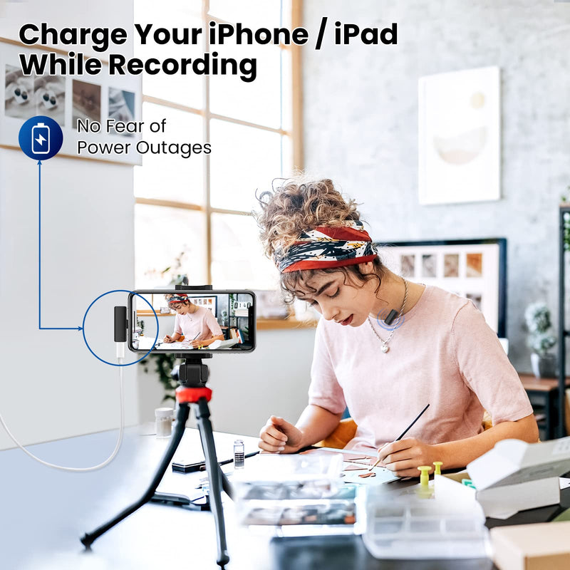  [AUSTRALIA] - 2 Wireless Lavalier Microphones with Charging Case, Plug-Play Wireless Microphone for iPhone iPad, Noise Reduction, iPhone Microphone for Video Recording, YouTube, TikTok, Facebook, Vlog