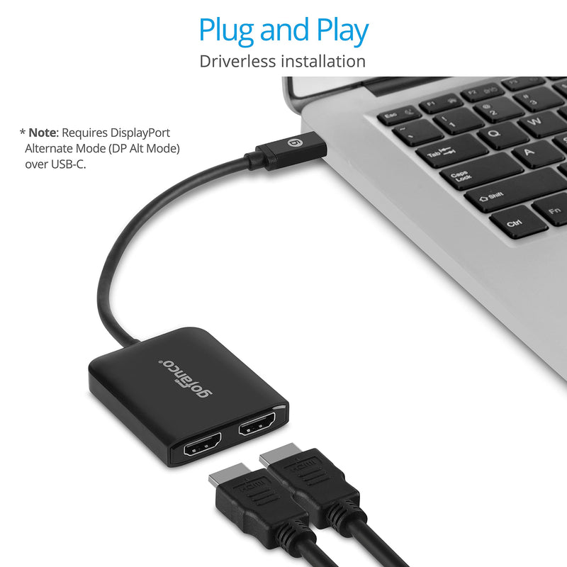  [AUSTRALIA] - gofanco USB-C to 2 Port HDMI Displays MST Hub – USB-C to Dual HDMI Displays, Extended Display Mode, 4K @60Hz, Thunderbolt 3 & 4 Compatible, for Windows, No Mac OS, DP Alternate Mode (USBCMST2HD-4K60) USB-C to 2x HDMI