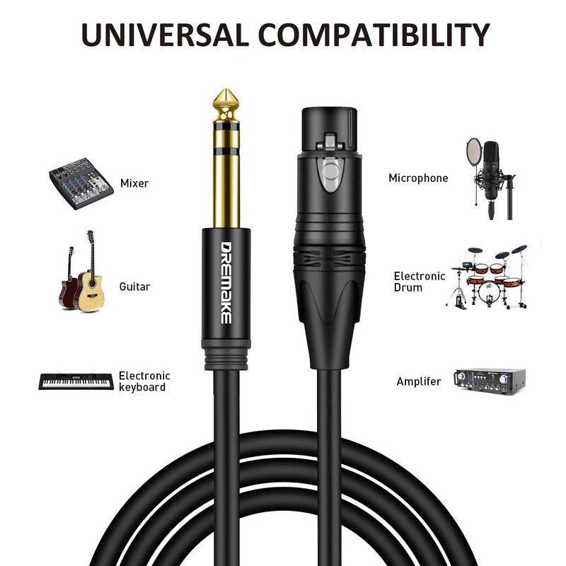  [AUSTRALIA] - DREMAKE TRS 1/4 Inch 6.35mm/6.5mm to XLR Female Balanced Interconnect Audio Cable, 3Pin XLR to Quarter Inch Mic Cable for Microphone, Mixer, Guitar, AMP, Speakers - Black/6FT 6FT/1.8M