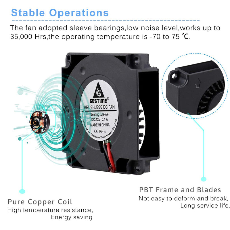  [AUSTRALIA] - GDSTIME Blower Fan 12V 2 Pack 40mm 40x10mm 4010 DC Brushless Cooling for 3D Printer