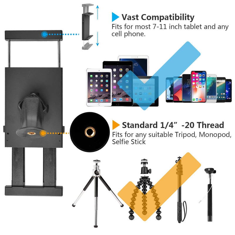  [AUSTRALIA] - APPS2Car Long Arm Tablet Car Mount Holder Bundle with Tripod Tablet Mount Adapter