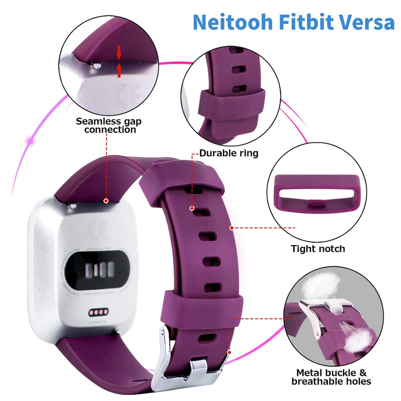 Neitooh 4 Packs Bands Compatible with Fitbit Versa/Versa 2/Fitbit Versa Lite for Women and Men, Classic Soft Silicone Sport Strap Replacement Wristband for Fitbit Versa Smart Watch Small Purple/Teal /Lavender /Peach - LeoForward Australia