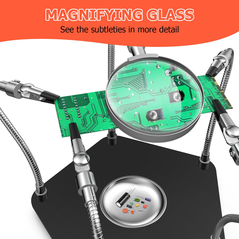  [AUSTRALIA] - Soldering Third Hand, Magnetic Helping Hands Preciva Soldering Aid with 4 Flexible Arms and Alligator Clips Third Hand with Magnifying Glass, Flexible Soldering Holder, Soldering Aid Clamp with Magnifying Glass