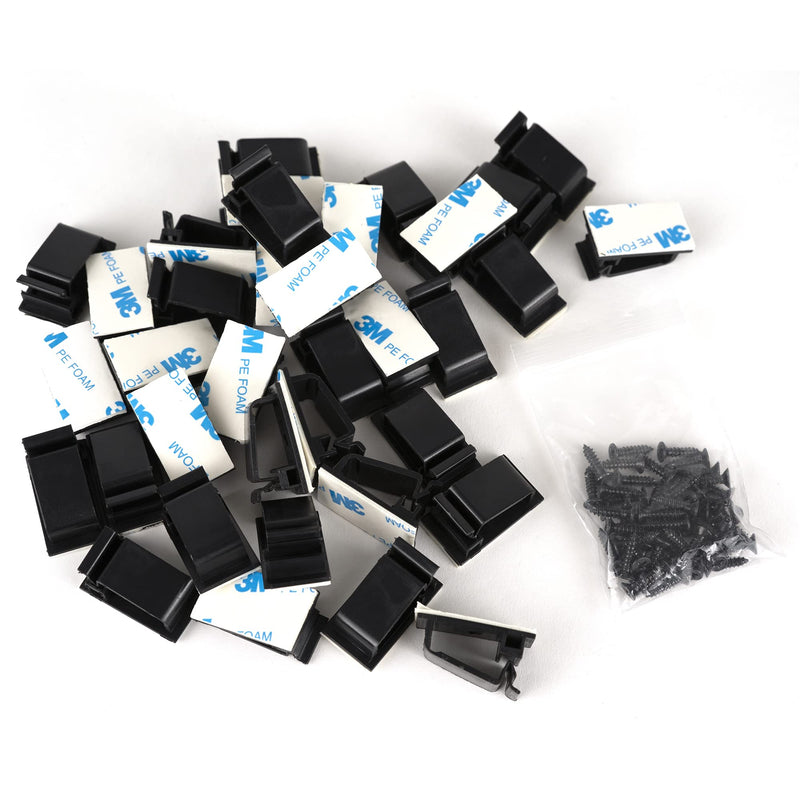  [AUSTRALIA] - Cable Clips Black with 3M Adhesive, Multipurpose Small Wire Clamps for Cable Management and Cable Runs - 50 Pack Black Bundled with 10 Reusable Cable Ties, Screws Included for Permanent Mounting Medium (1 3/8" x 3/4")