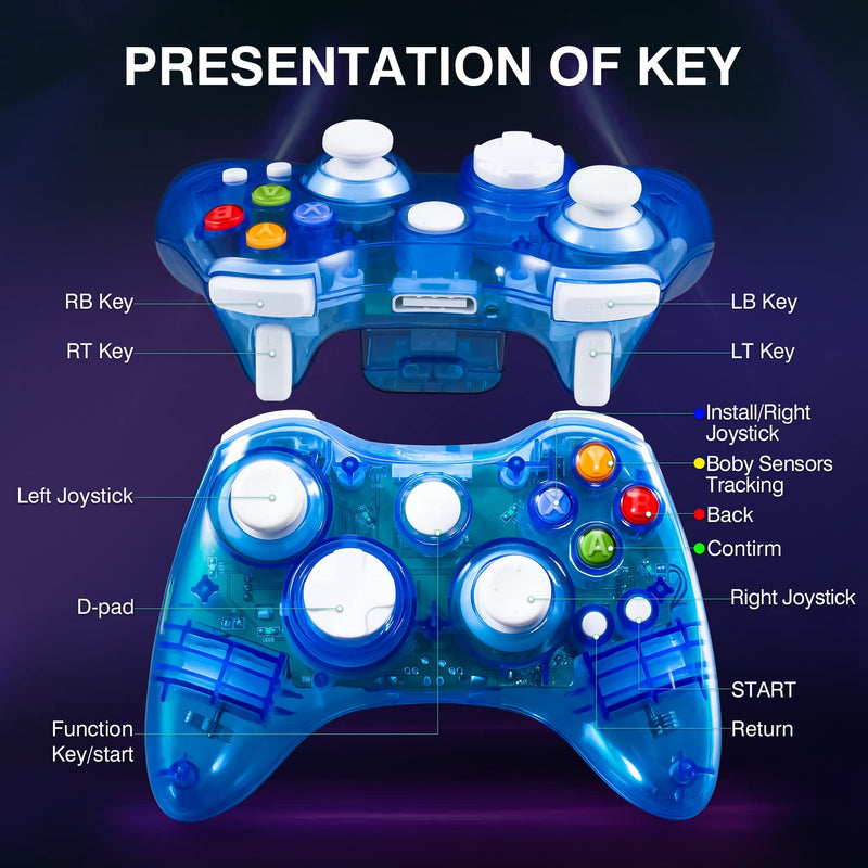  [AUSTRALIA] - PAWHITS Wireless Controller Compatible for 360 Double Motor Vibration Wireless Gamepad Gaming Joypad connected with a receiver Blue