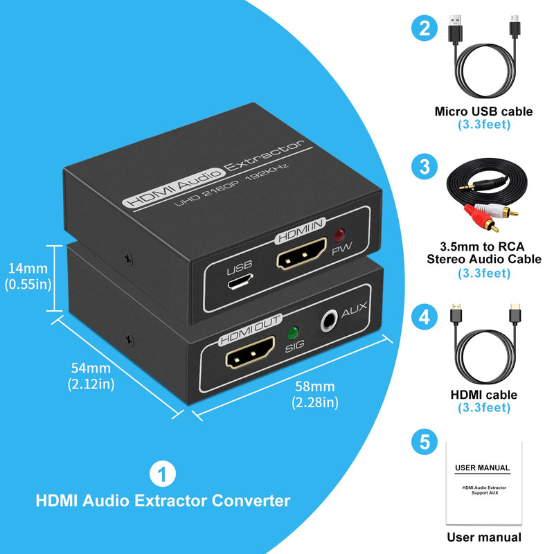  [AUSTRALIA] - HDMI Audio Extractor,4K HDMI to HDMI with Audio 3.5mm AUX Stereo and L/R RCA Audio Out,HDMI Audio Converter Adapter Splitter Support 4K 1080P 3D Compatable for PS3 Xbox Fire Stick.