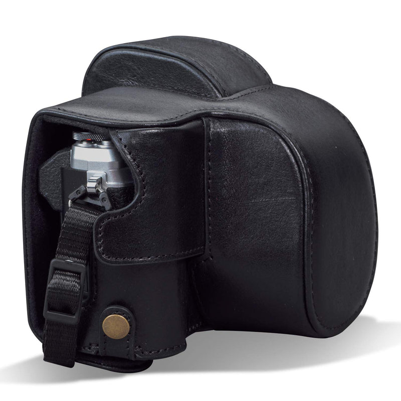  [AUSTRALIA] - MegaGear Ever Ready Genuine Leather Camera Case Compatible with Olympus OM-D E-M10 Mark IV Black