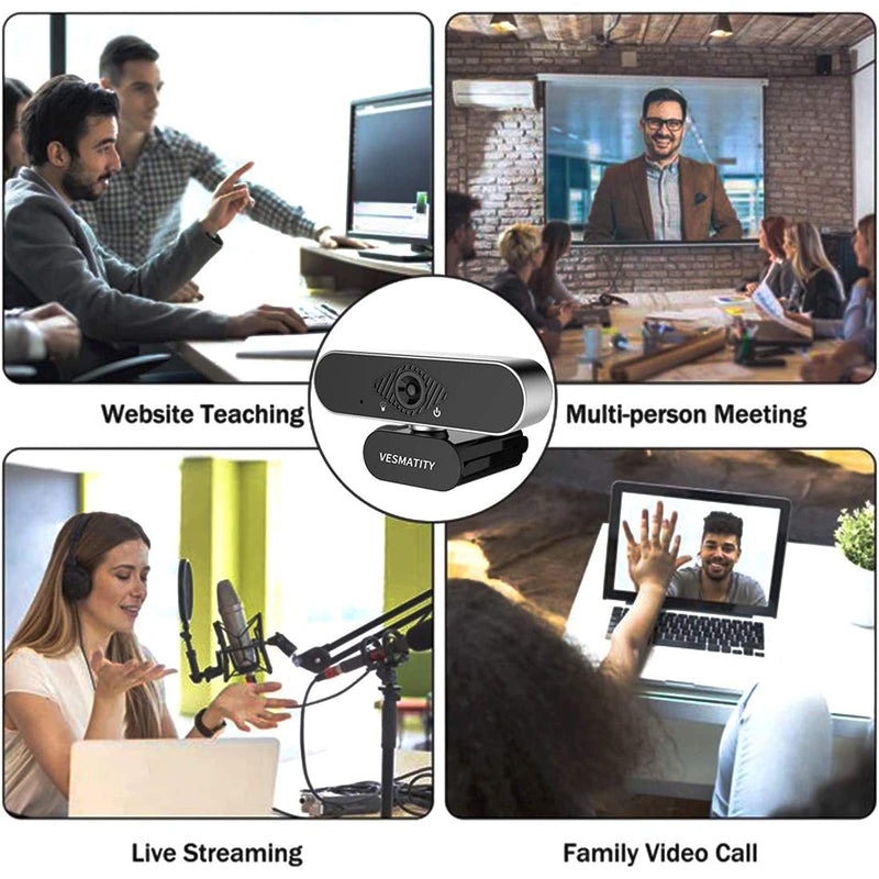  [AUSTRALIA] - Webcam with Microphone VESMATITY 1080P HD USB Computer Cameras with Microphone for Desktop Compatible Skype Zoom YouTube Windows/Mac OS for Live Streaming Recording Gaming