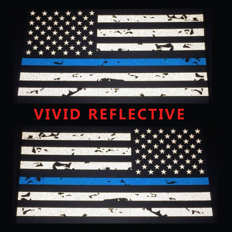  [AUSTRALIA] - CREATRILL Reflective 2 Pairs Tattered Thin Blue Line Reverse Forward US Flag Decal Stickers for Cars, Trucks, Hard Hat, 5 x 2.7 inch American USA Flag Bumper Sticker Honoring Police Law Enforcement