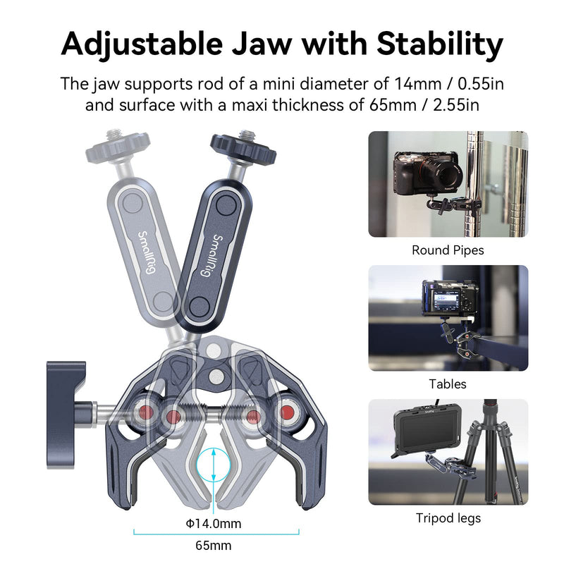  [AUSTRALIA] - SmallRig Super Clamp Ballhead Magic Arm Camera Clamp, Crab-Shaped Monitor Clamp with 1/4"-20, 3/8"-16 Threaded Holes for Gopro/DSLR Camera/Stabilizer - 3757