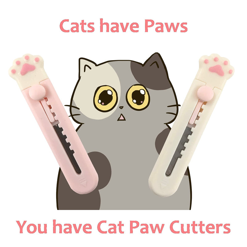  [AUSTRALIA] - BusyPet Kawaii Box Cutter Cute Box Cutter (2 pcs) Cat Paw Box Cutter Cute Letter Openers Cat Box Cutter Kawaii Knife Mini Cute Pocket Knife Cute Knife for Cat Lovers (Pink, White)