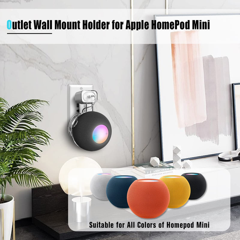  [AUSTRALIA] - HeyMoonTong Transparent Outlet Wall Mount Holder Stand Fits for Apple HomePod Mini, A Space-Saving Accessory for HomePod Mini Smart Home Speakers with Cord Management, Hide Messy Wires