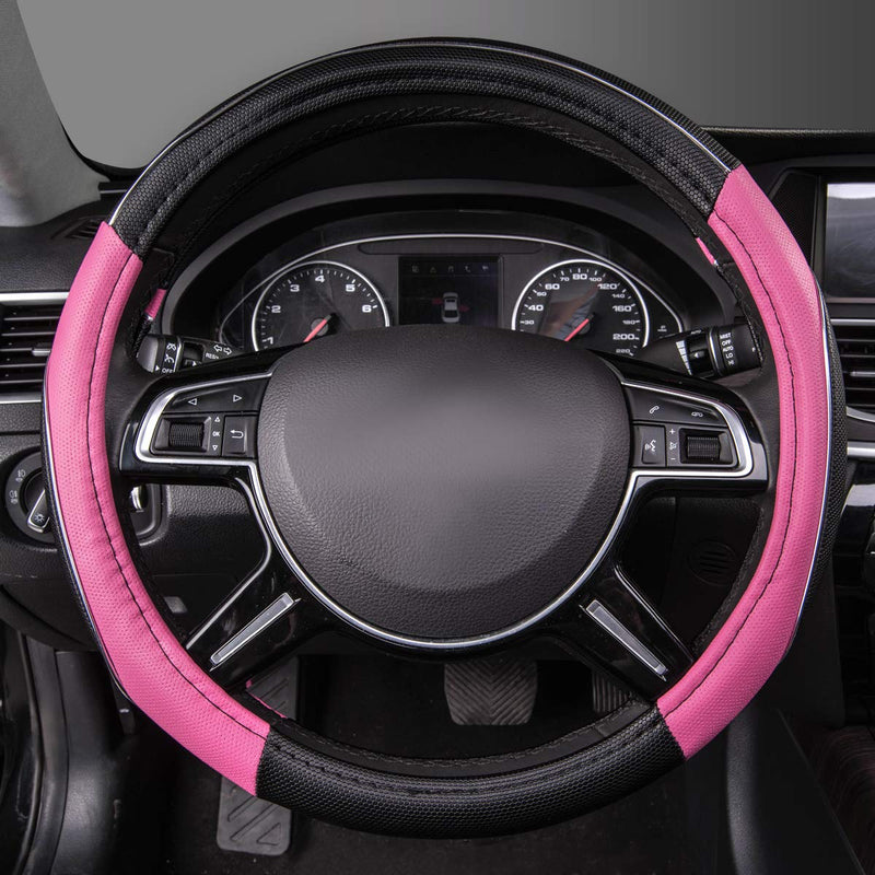  [AUSTRALIA] - CAR PASS PVC Leather Rainbow Universal Fit Steering Wheel Cover - Pink