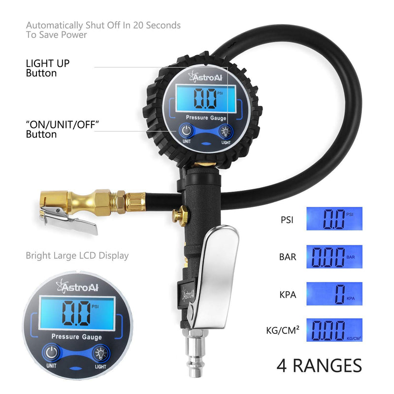 AstroAI ATG250 Digital Tire Inflator with Pressure Gauge, 250 PSI Air Chuck and Compressor Accessories Heavy Duty with Rubber Hose and Quick Connect Coupler for 0.1 Display Resolution Blue - LeoForward Australia