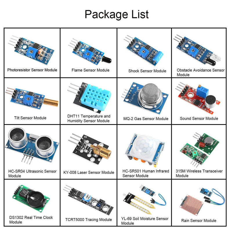  [AUSTRALIA] - 16 in 1 Project Super Starter Kits Sensor Modules Kit for Arduino Raspberry for UNO R3 Mega2560 Mega328 Nano Raspberry Pi 3 2 Model B K62 (16 in 1) 16 in 1