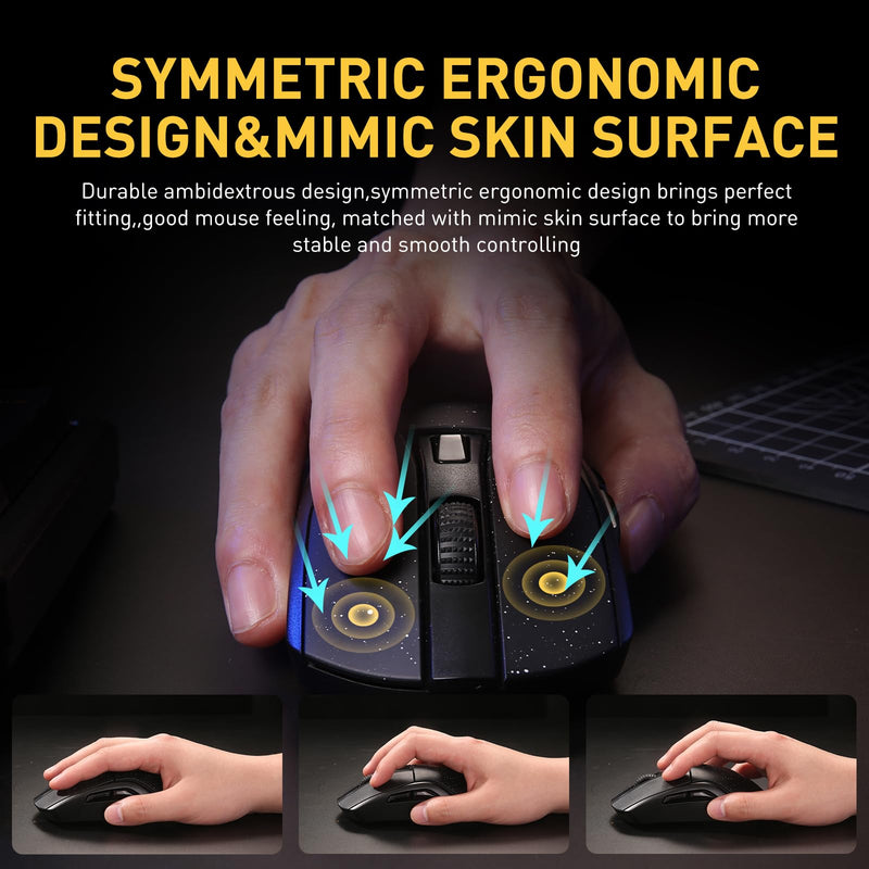  [AUSTRALIA] - DAREU A950 Wireless Bluetooth Gaming Mouse with RGB Charging Dock,High-Precision Sensor,Programmable Side Buttons and 120Hr Long-Lasting Battery,Up to 12K DPI,Great for PC Gaming Tablet Mac Black