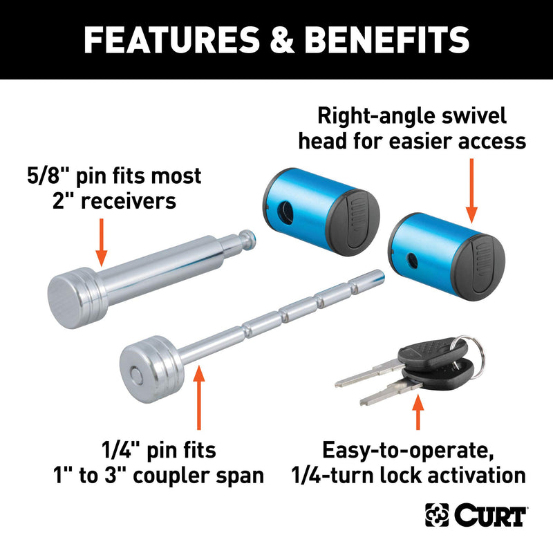  [AUSTRALIA] - CURT 23505 Right-Angle Trailer Set 5/8-Inch Hitch Lock for 2-Inch Receiver