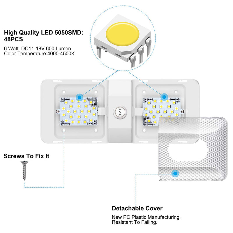  [AUSTRALIA] - BlueFire 1 Pack Upgraded Super Bright DC 12V Led RV Ceiling Double Dome Light RV Interior Lighting Trailer Camper RV Lights Interior with ON/Off Switch for Trailer Camper Car RV Boat (Natural White) Natural White