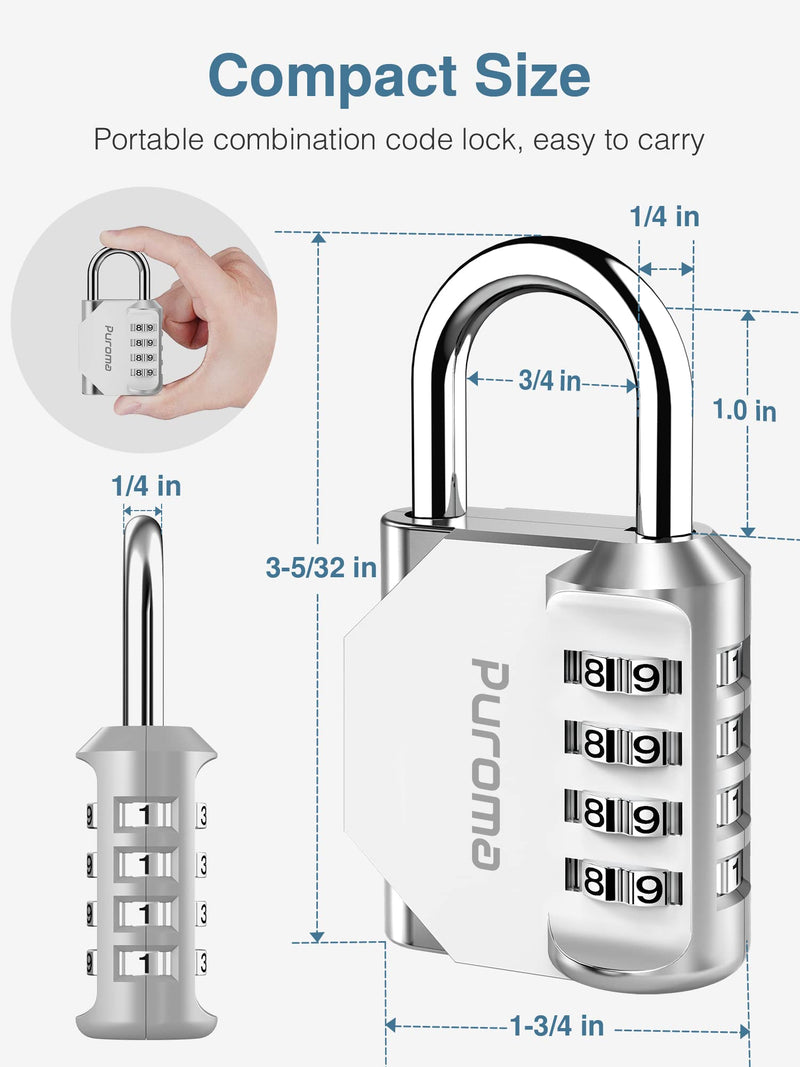  [AUSTRALIA] - Puroma 2 Pack Combination Lock 4 Digit Outdoor Waterproof Padlock for School Gym Locker, Sports Locker, Fence, Toolbox, Gate, Case, Hasp Storage (Silver) Silver