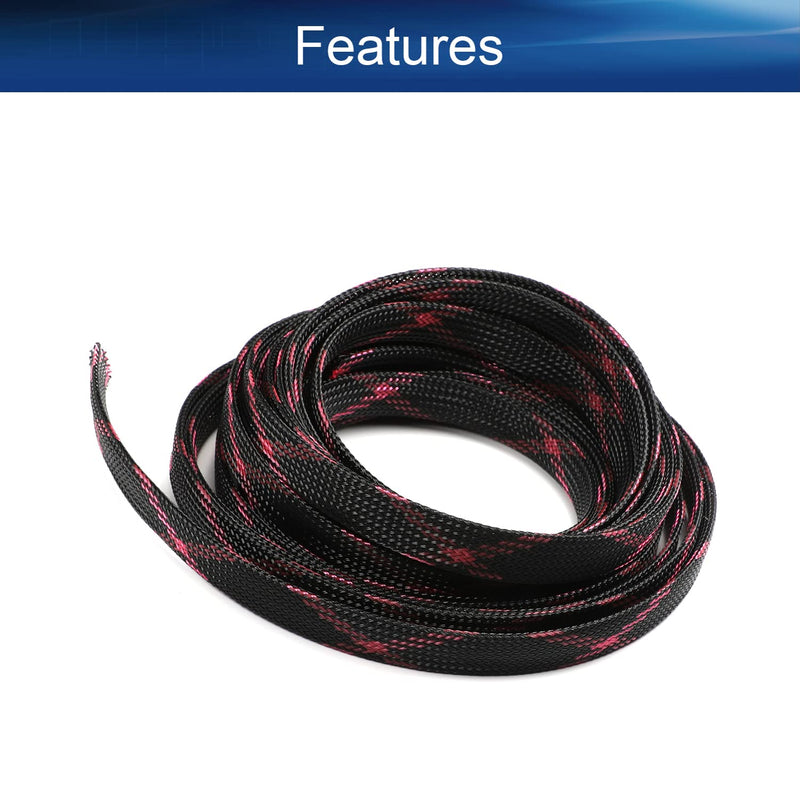  [AUSTRALIA] - Bettomshin PET Expandable Braided Sleeving 0.47inch Flat Width 16.4Ft Length Braided Cable Wire Sleeve for TV Computer Office Home Entertainment DIY Adjustable Black Pink 1pcs