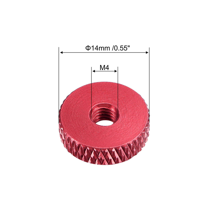  [AUSTRALIA] - uxcell Flat Knurled Nut - M4 x 14mm x 4mm Thumb Nuts Lock Adjusting Nuts Aluminum Alloy Red 5Pcs