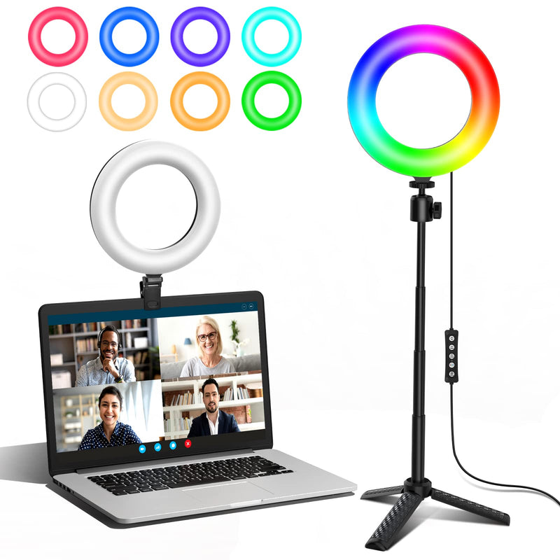  [AUSTRALIA] - 6.5" Ring Light for Computer Video Conference Lighting, Zoom Meetings. 29 Modes Dimmable Ringlight with Desk Tripod Stand and Clip. Laptop Webcam Light. Portable Selfie Light with RGB LED