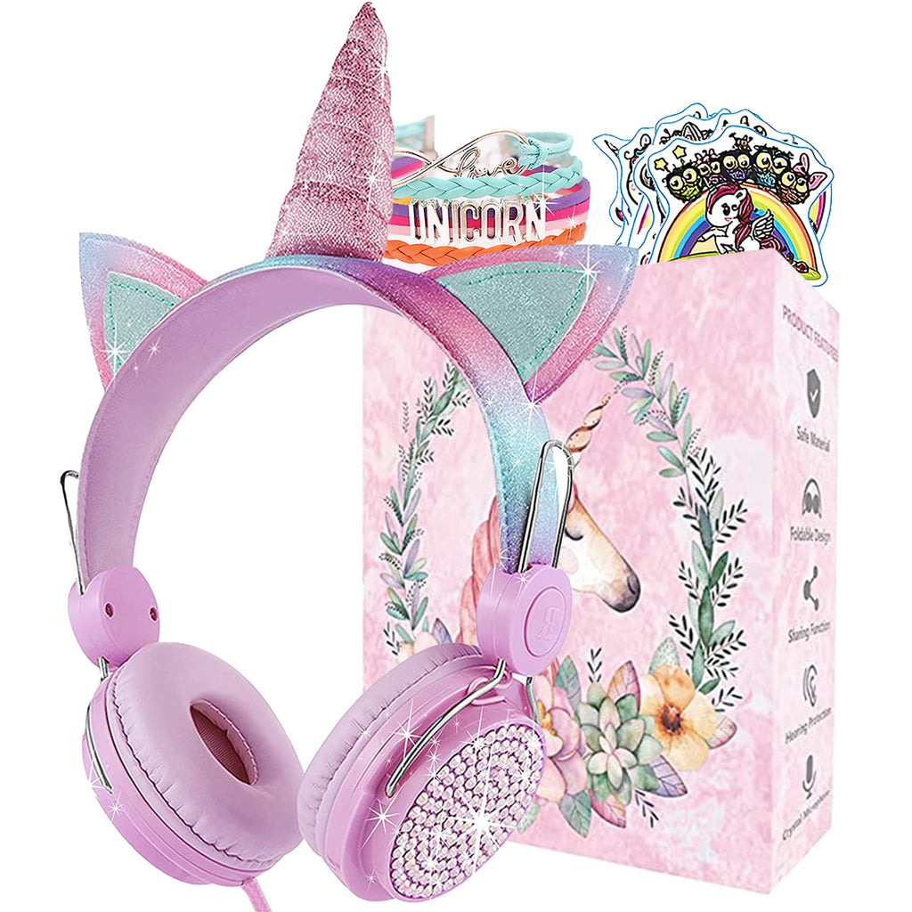  [AUSTRALIA] - charlxee 𝟐𝟎𝟐𝟑 𝐍𝐞𝐰 Kids Unicorns Headphones with Mic for Travel/Car/Plane,Added 85DB Limit Function&Shareport,Unicorns Gifts for Girls,On/Over Ear HD Stereo Wired Headsets with Nylon Cable-Pink Pink2