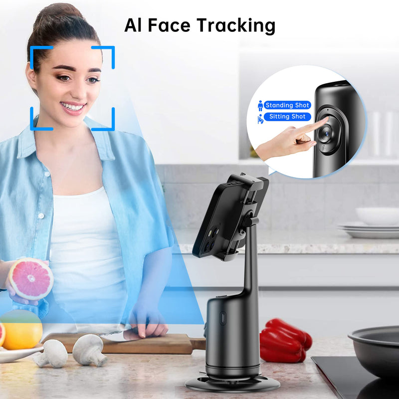  [AUSTRALIA] - Auto Tracking Phone Holder, Auto Face Tracking Tripod, Portable All-in-one Smart Selfie Stick 360 Rotation Fast Face & Object Tracking Cameraman Robot Mount for Phone Video Vlog Live Streaming(Black) Black