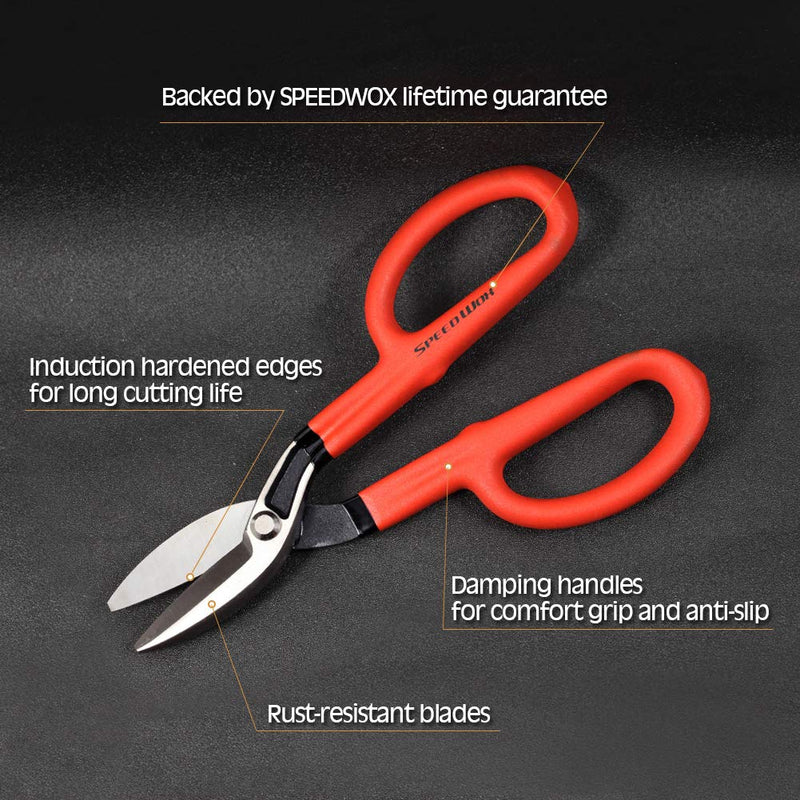  [AUSTRALIA] - SPEEDWOX 10 Inches Tin Snips Straight Cut Flat Blade Tinners Snips with Hot Drop Forged Sharp Blade Heavy Duty Professional Sheet Metal Cutting Snips 10"