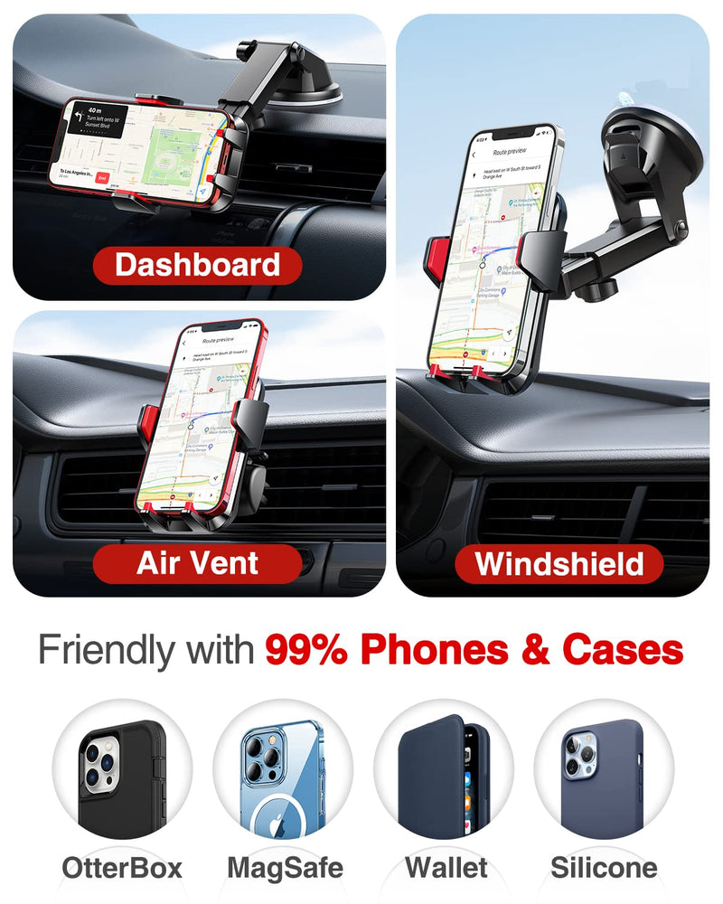  [AUSTRALIA] - VANMASS Universal Car Phone Mount,【Patent & Safety Certs】 Upgraded Handsfree Dashboard Stand, Phone Holder for Car Windshield Vent, Compatible iPhone 14 13 12 11 Pro Max Xs XR X 8, Galaxy s20 (Red)