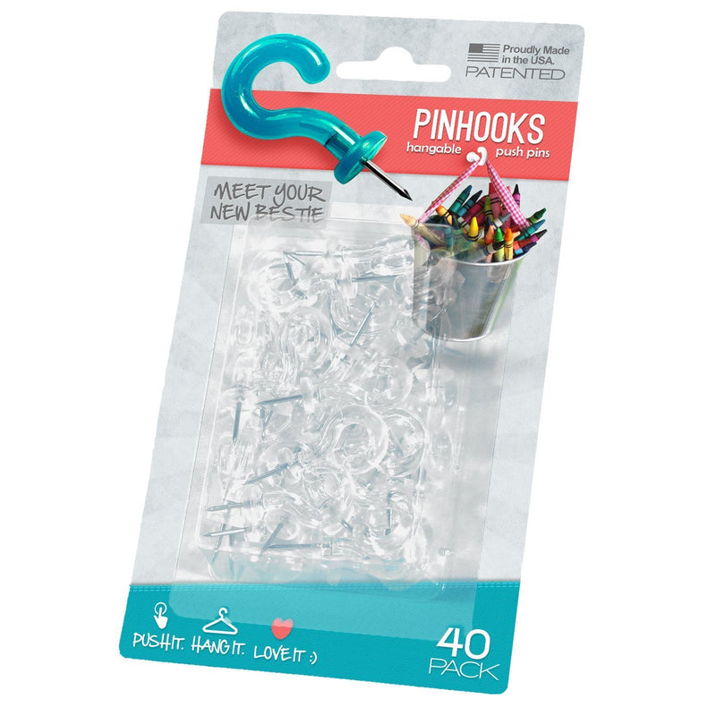 Pinhooks Push Pin Wall Hook - Klear Kindness (Transparent) - 40-Count 40 Pack - LeoForward Australia