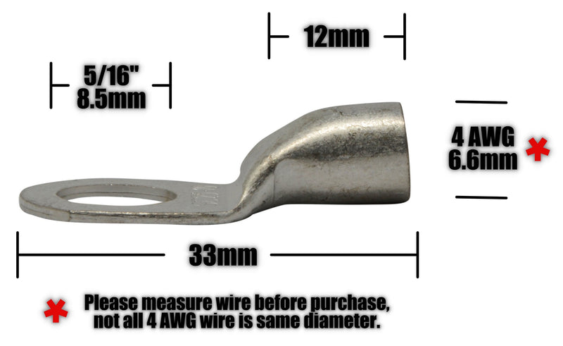 Simple Electric Solutions 4 Pack - 4 Guage - 5/16" Ring - Tinned Copper Marine Battery Welding Lug Terminal Connectors - Dual Wall Adhesive Heat Shrink Included 4 Awg - 5/16" Ring - LeoForward Australia