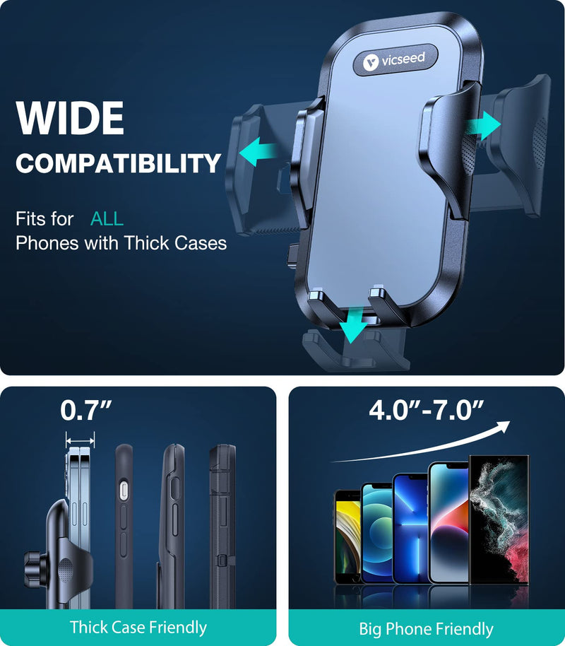  [AUSTRALIA] - VICSEED Phone Mount for Car [Powerful Suction][Thick Cases & Big Phones Friendly] Universal Car Phone Holder Mount Dashboard Windshield Air Vent Cell Phone Holder Car for iPhone 14/13/12 Big Phone Friendly