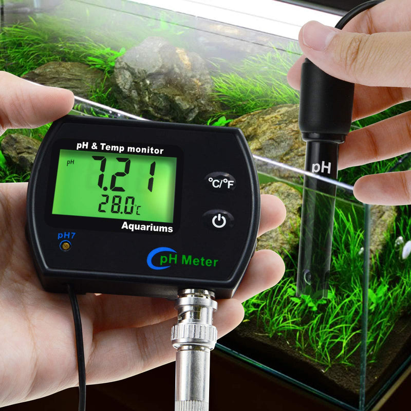 PH & Temperature 2-in-1 Continuous Monitor Meter w/Backlight Replaceable Electrode, Dual Display 0.00~14.00pH °C/ °F Water Quality Monitoring Kit, for Aquariums Hydroponics Pools Tanks Spa - LeoForward Australia