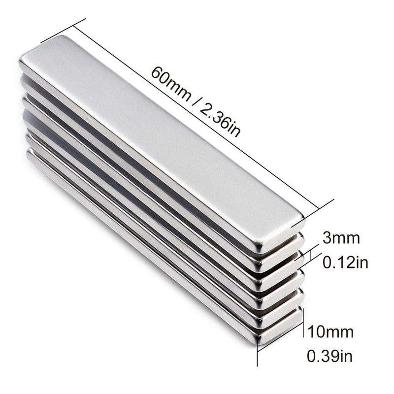 LOVIMAG Powerful Neodymium Bar Magnets, Rare-Earth Metal Neodymium Magnet - 60 x 10 x 3 mm, Pack of 6 60x10x3mm 6p - LeoForward Australia