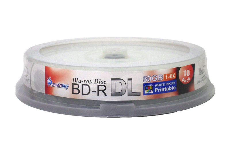  [AUSTRALIA] - Smart Buy 10 Pack Bd-r Dl Printable White Inkjet 50gb 6X Blu-ray Double Layer Recordable Disc Blank Data Video Media 10-Discs Spindle
