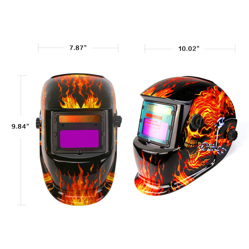  [AUSTRALIA] - DEKOPRO Welding Helmet Solar Powered Auto Darkening Hood with Adjustable Shade Range 4/9-13 for Mig Tig Arc Welder Mask Shield Flaming Skull Design