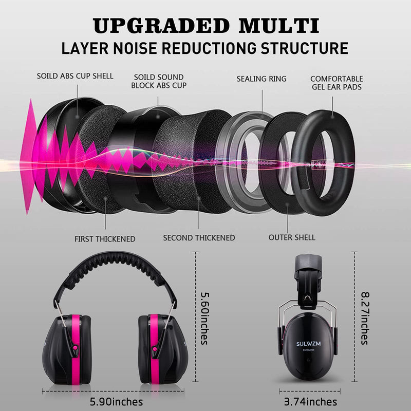  [AUSTRALIA] - SULWZM Hearing Protection Ear Muffs,NRR 28db Noise Cancelling for Shooting, Mowing, Construction,Rose Rose