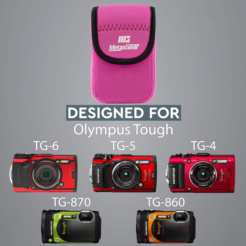  [AUSTRALIA] - MegaGear Olympus Tough TG-6, TG-5, TG-4, TG-870, TG-860 Ultra Light Neoprene Camera Case, with Carabiner - Hot Pink