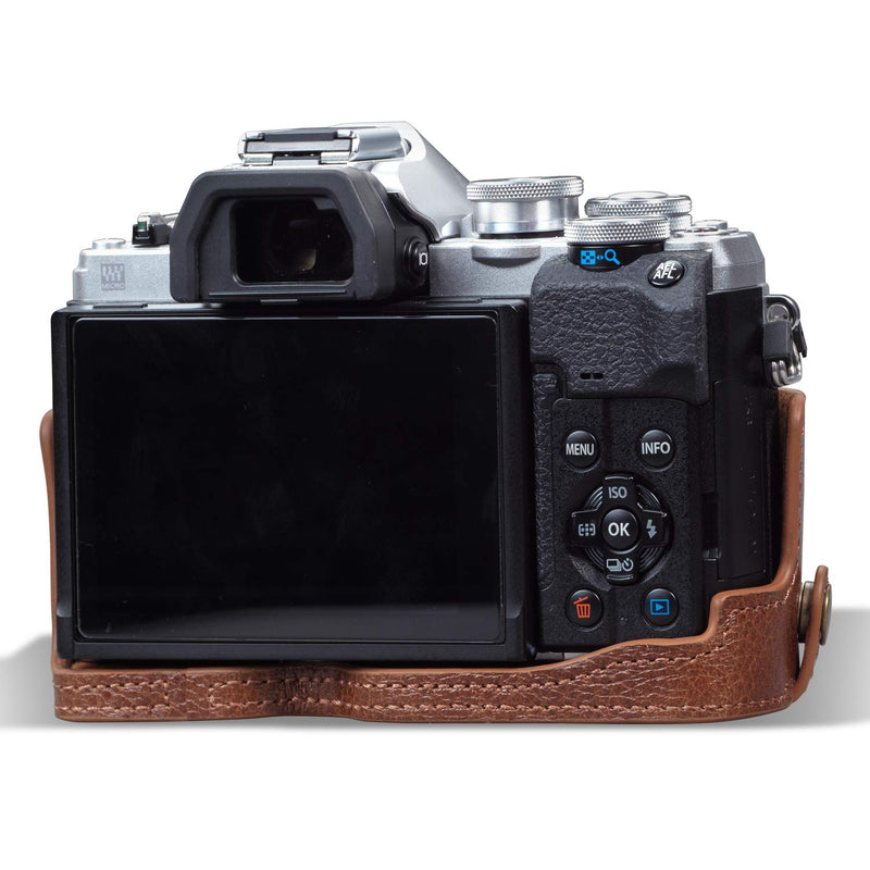  [AUSTRALIA] - MegaGear MG1935 Ever Ready Genuine Leather Camera Half Case Compatible with Olympus OM-D E-M10 Mark IV - Brown