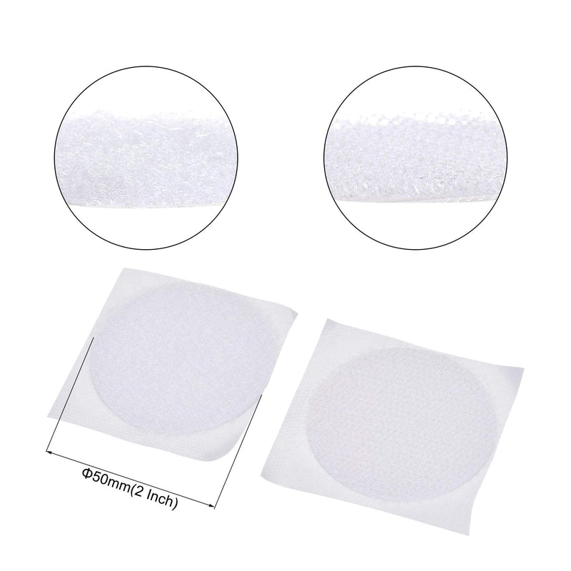  [AUSTRALIA] - uxcell Self Adhesive Dots 50mm 2 Inch Diameter Hook and Loop Tapes Coins White Nylon Sticky Glue for Office Home 12 Pairs