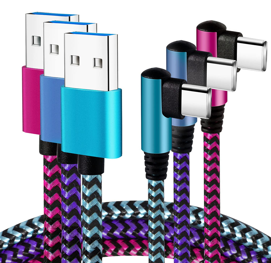  [AUSTRALIA] - Teeind USB Type C Cable 2.1A Fast Charging: [90 Degree/6ft/3Pack] Nylon USB C Cord Right Angle Compatible with Samsung Galaxy S10/S10e/9/Note 10, USB C Charger-Blue/Magenta/Purple