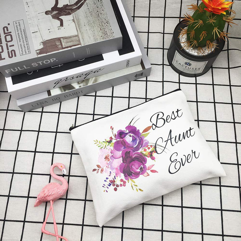 Aunt Gifts Best Aunt Ever Gifts Auntie gifts from Niece for Christmas Birthday Retirement Aunt Gifts from Nephew Purple Flower Cosmetic Bag - LeoForward Australia