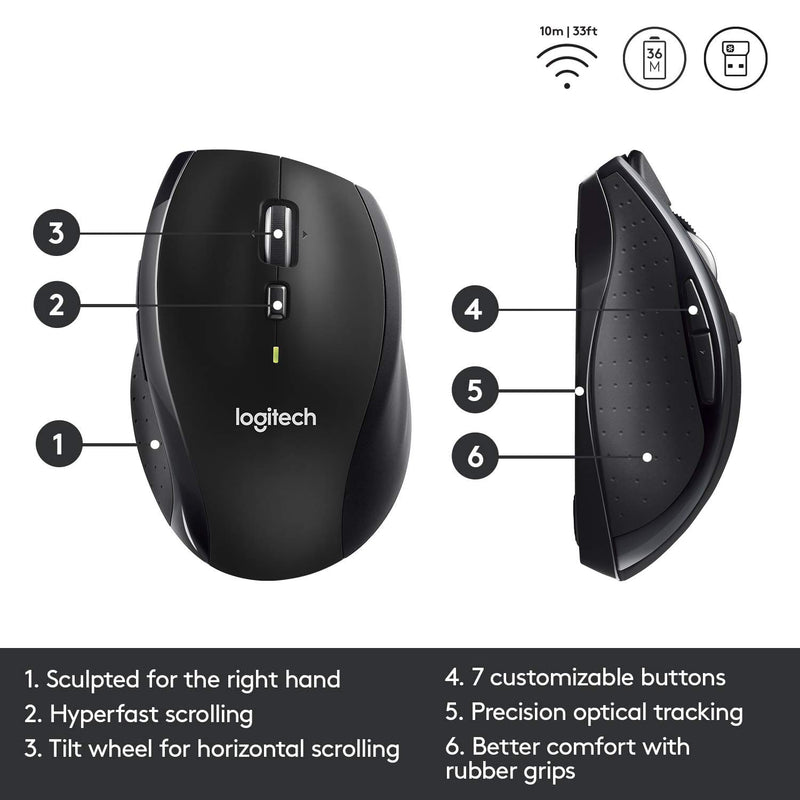  [AUSTRALIA] - Logitech M705 Wireless Marathon Mouse for PC - Long 3 Year Battery Life, Ergonomic Shape with Hyper-Fast Scrolling and USB Unifying Receiver for Computer and Laptop - Black