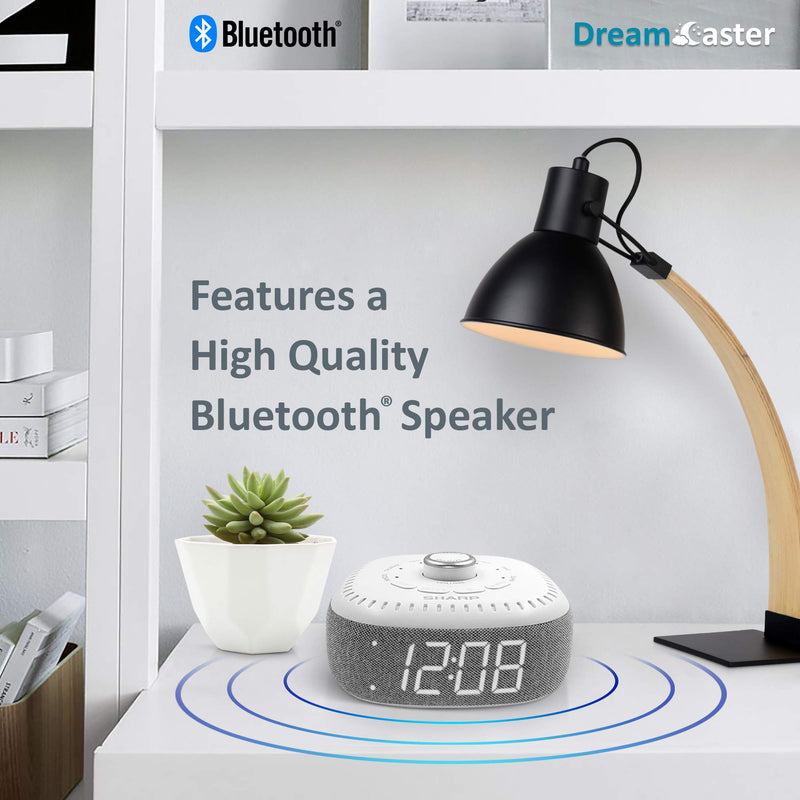 DreamCaster by Sharp Sound Machine Alarm Clock with Bluetooth Speaker, 6 High Fidelity Sleep Machine Soundtracks – White Noise Machine for Baby, Adults, Home and Office – White LED - LeoForward Australia