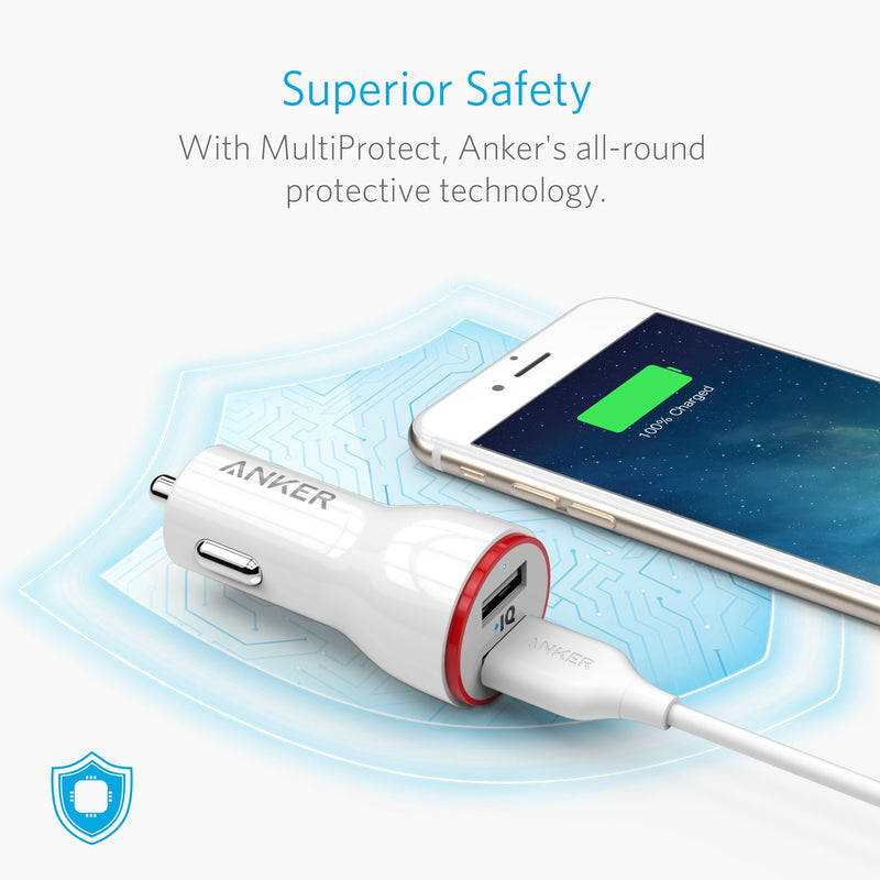 Anker 24W Dual USB Car Charger, PowerDrive 2 for iPhone X / 8/7 / 6s / Plus, iPad Pro/Air 2 / Mini, Note 5/4, LG, Nexus, HTC, and More White - LeoForward Australia