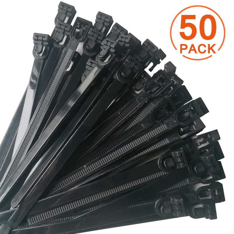  [AUSTRALIA] - [50 Pieces] Reusable Cable Ties, Canwn Nylon Heavy Duty Zip Ties Mini Flexible Cable Tidies Slipknot Straps(Black) Black